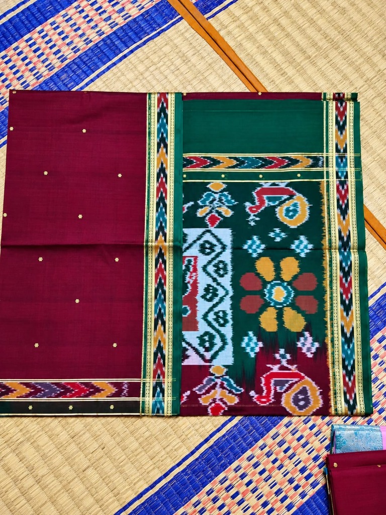 Green & Maroon Handloom Saree