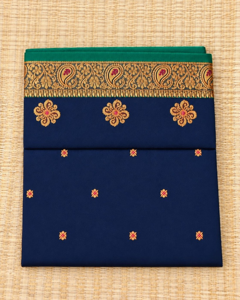 Navy Blue and Green Saree