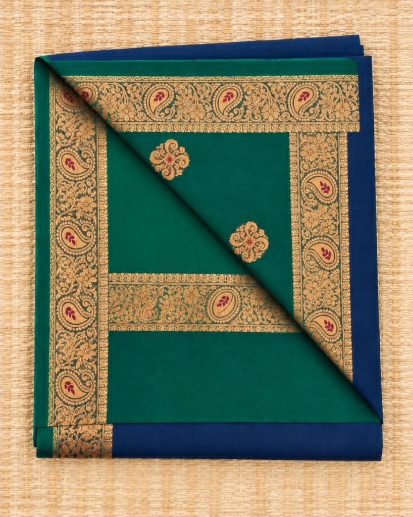 Navy Blue and Green Saree Detail
