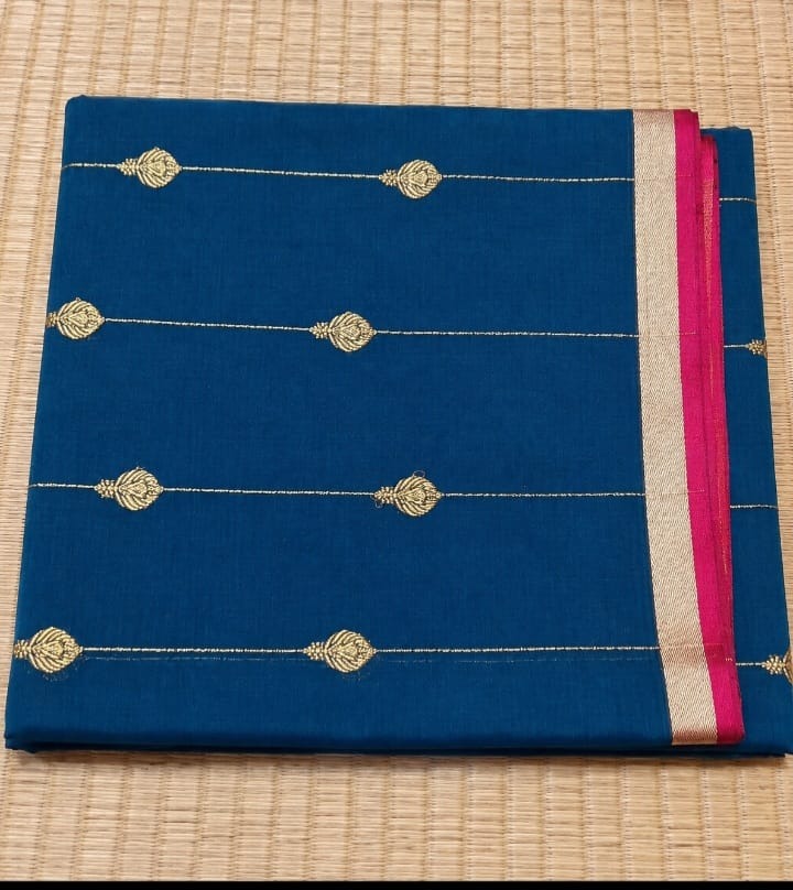 Blue Saree with Red Border