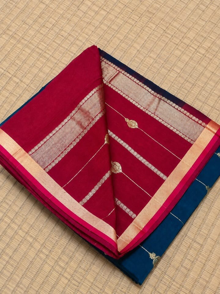 Blue Saree with Red Border Detail