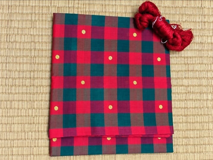 Red & Green Check Saree