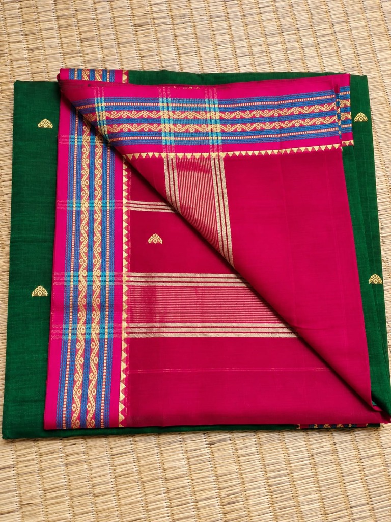Green and Pink Saree Detail