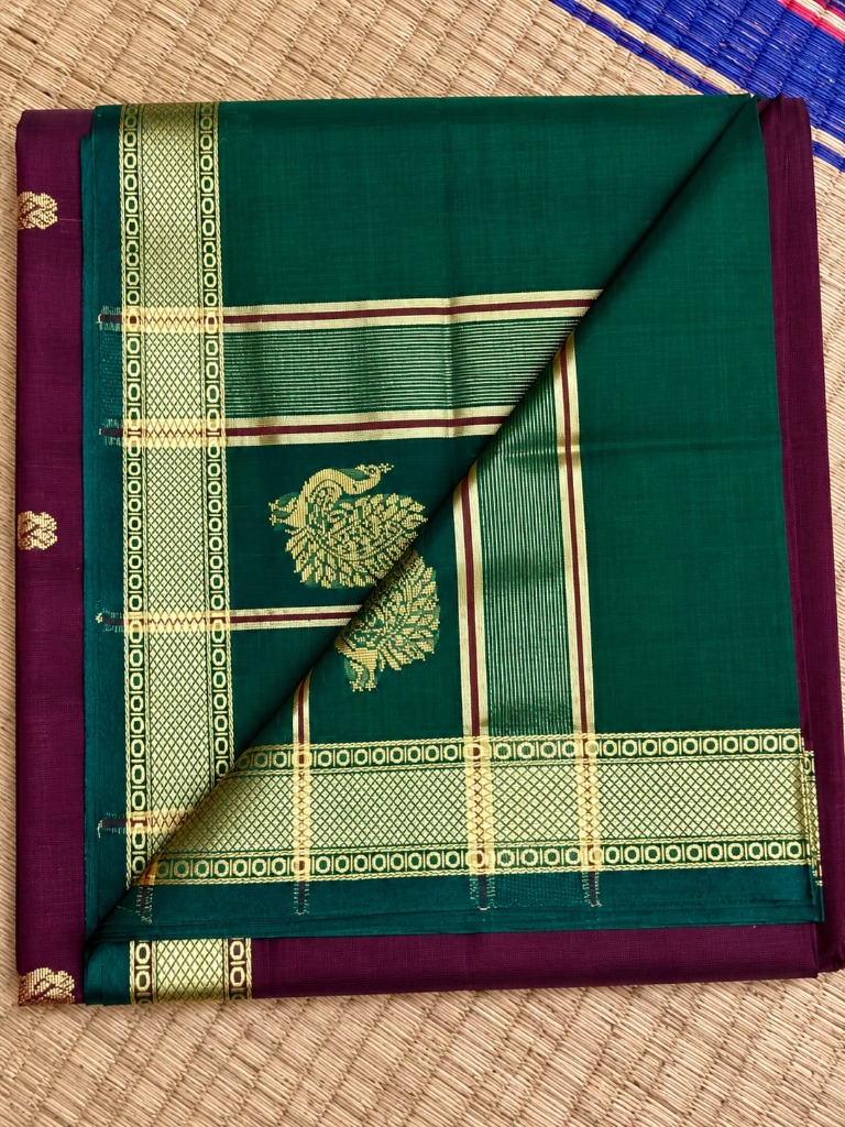 Magenta Peacock Saree Detail