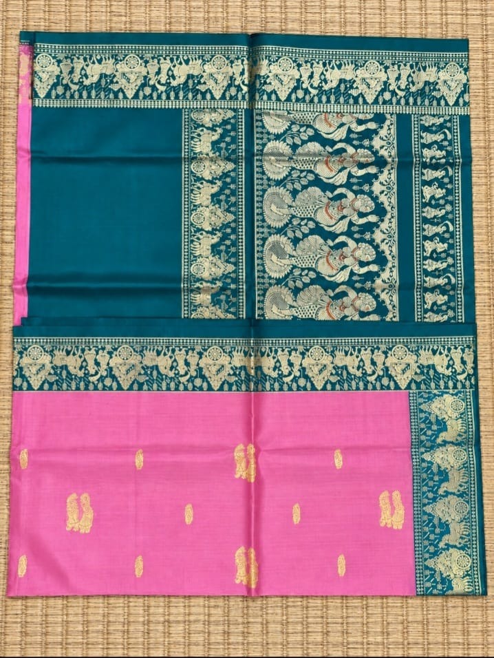 Pink and Blue Chariot Saree Detail